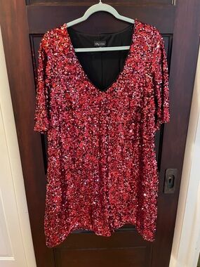 City Chic Red Sequin V-Neck Tunic